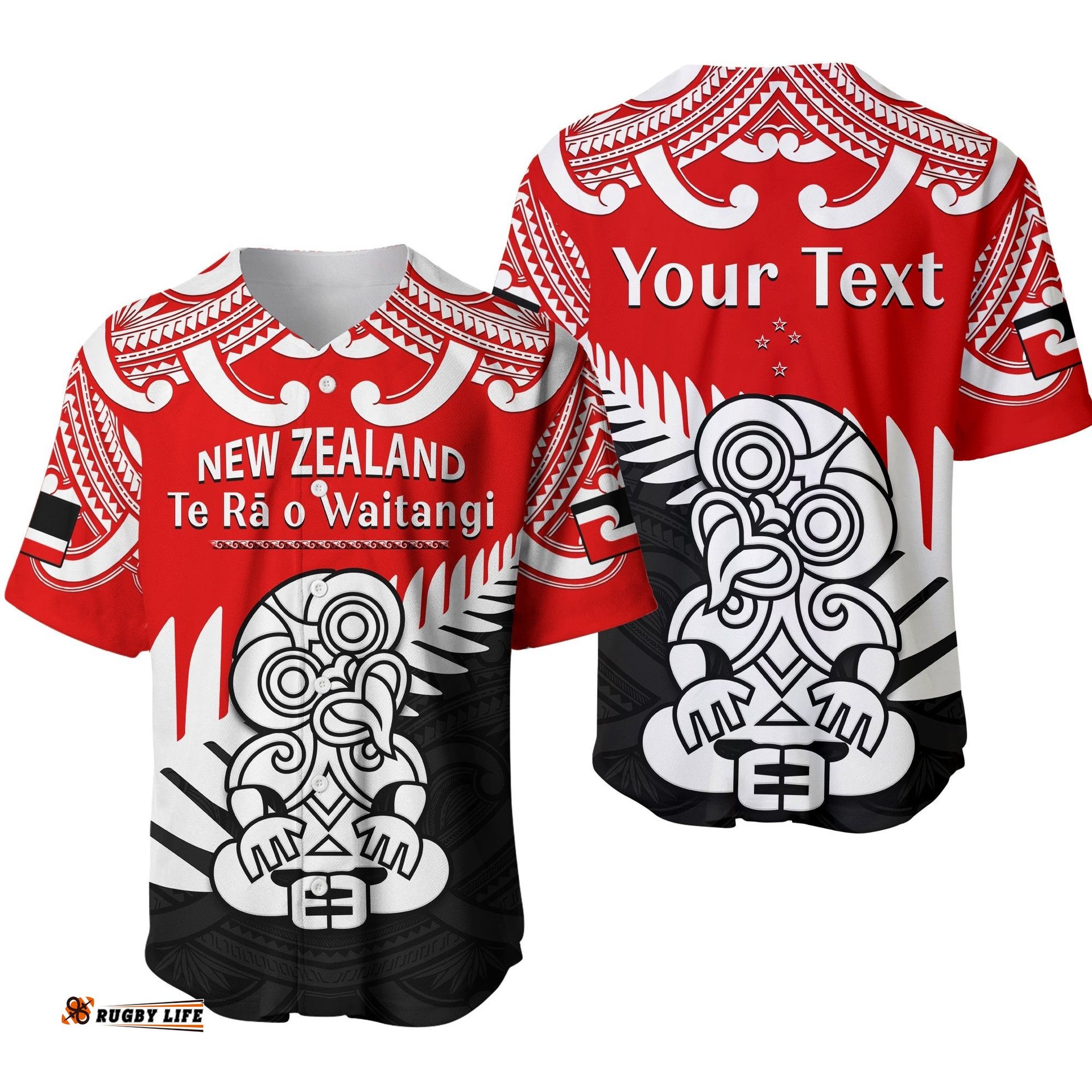 Custom Personalised Waitangi Day Baseball Jersey Shirt Tino Rangatiratanga Flag With Tiki Maori Fern Ver.01