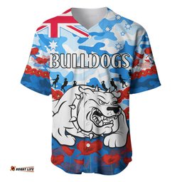 Custom Text And Number Bulldogs Rugby ANZAC Baseball Jersey Shirt Lest We Forget