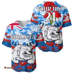 Custom Text And Number Bulldogs Rugby ANZAC Baseball Jersey Shirt Lest We Forget