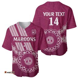 Custom QLD Maroons Rugby Baseball Jersey Shirt Aussie Aboriginal Mix Polynesian Pattern