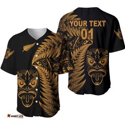 Custom Personalised New Zealand Haka Rugby Maori Baseball Jersey Shirt Silver Fern Vibes Gold