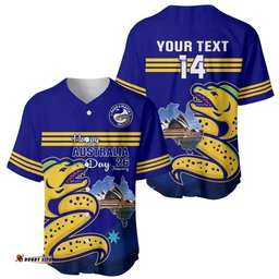 Custom Australia Day Eels Baseball Jersey Shirt NRL 2024 Sydney Opera House With Map