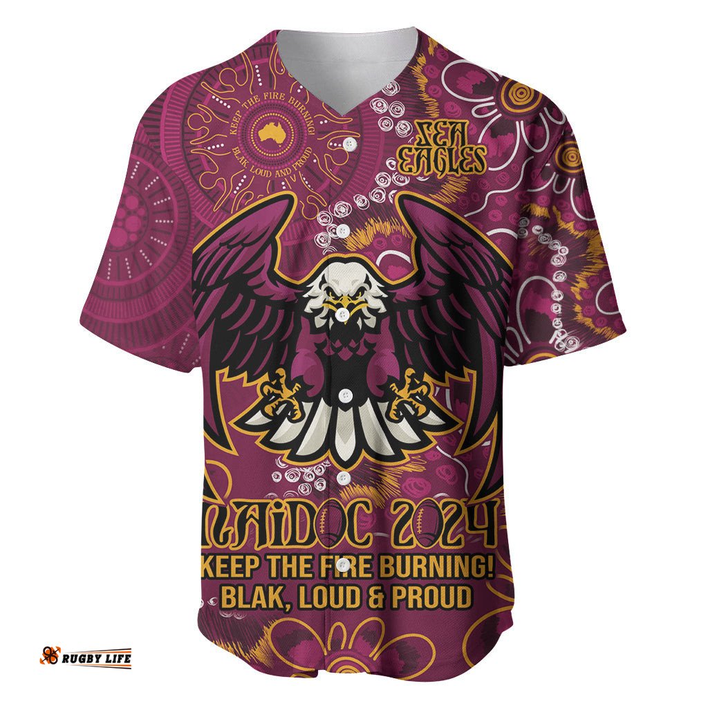 Personalised Sea Eagles NAIDOC Week 2024 Baseball Jersey Shirt Aboriginal Fire Burning Sparks