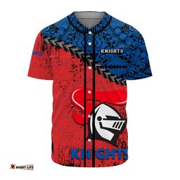 Newcastle Knights Baseball Jersey Shirt Grunge Polynesian Tattoo NRL
