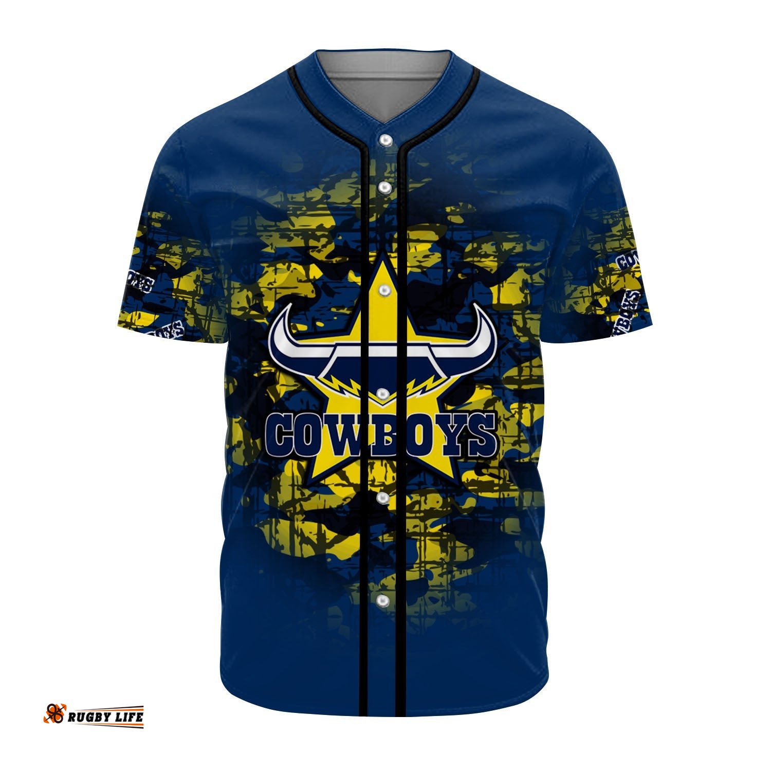 North Queensland Cowboys Baseball Jersey Shirt Camouflage Vintage NRL