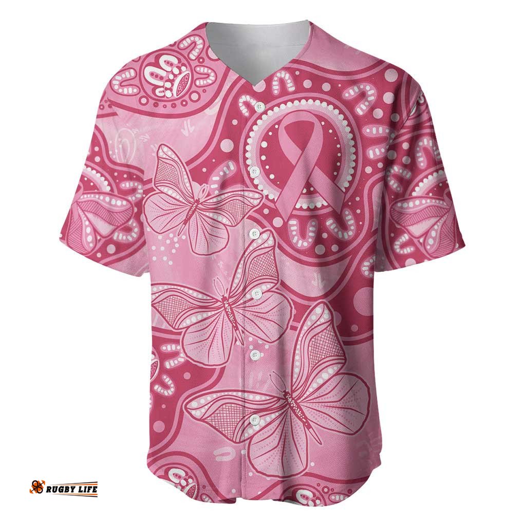 Australia Indigenous Baseball Jersey Shirt Breast Cancer Pink Aboriginal Butterfly