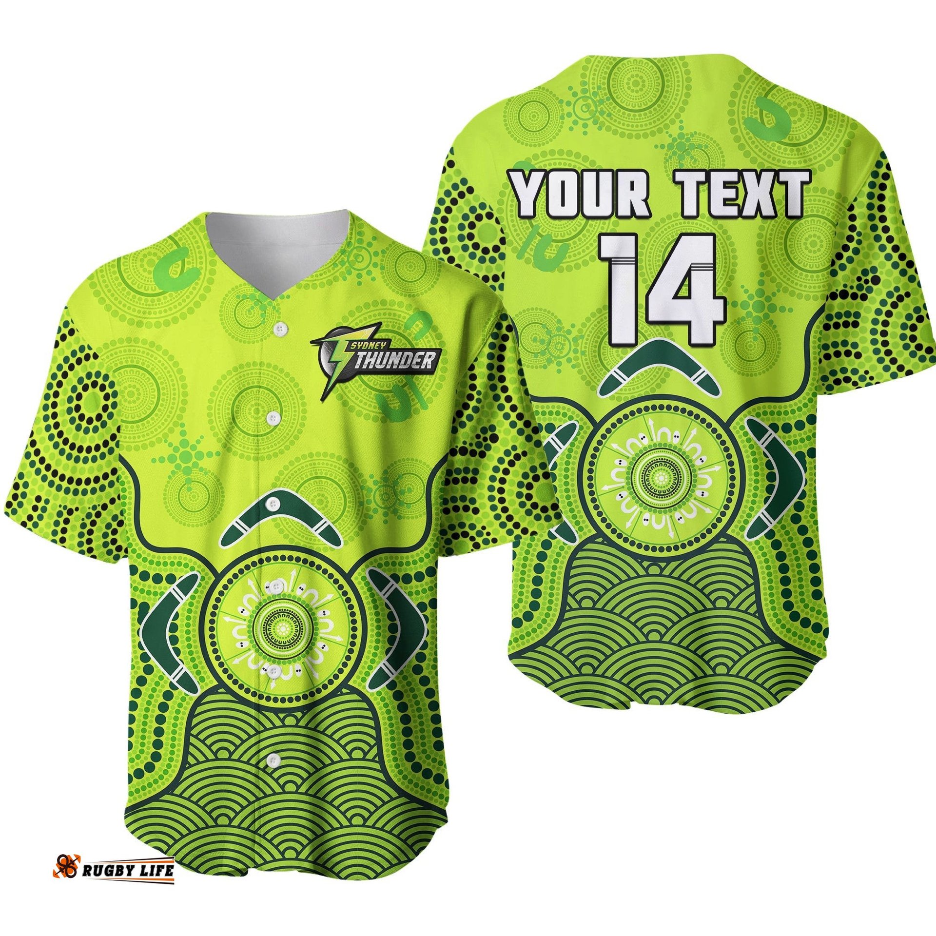 Custom Text And Number Thunder Cricket Baseball Jersey Shirt Sydney Indigenous Artsy