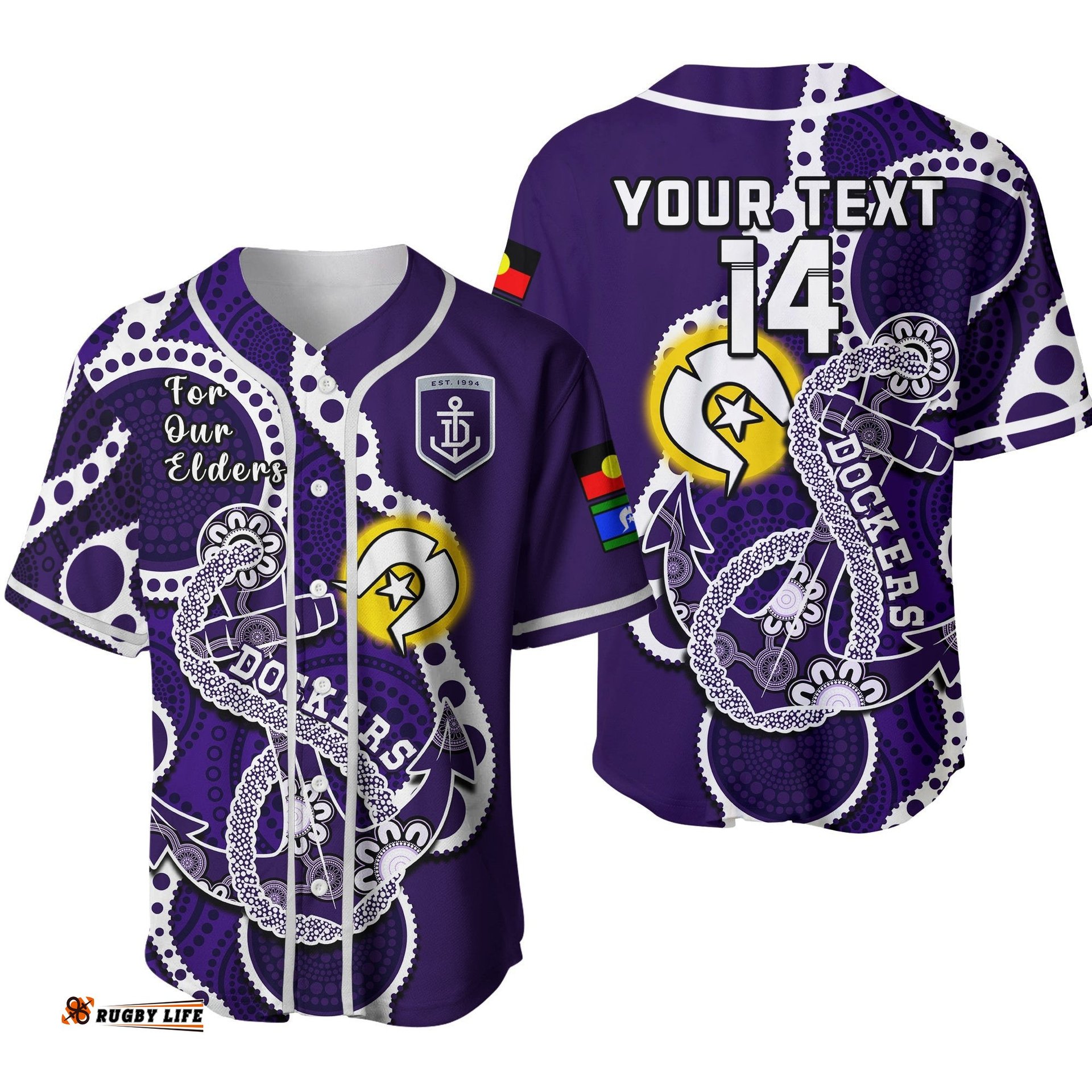 Custom Text And Number Fremantle Football NAIDOC Baseball Jersey Shirt Dockers For Our Elders Indigenous Art Ver.02