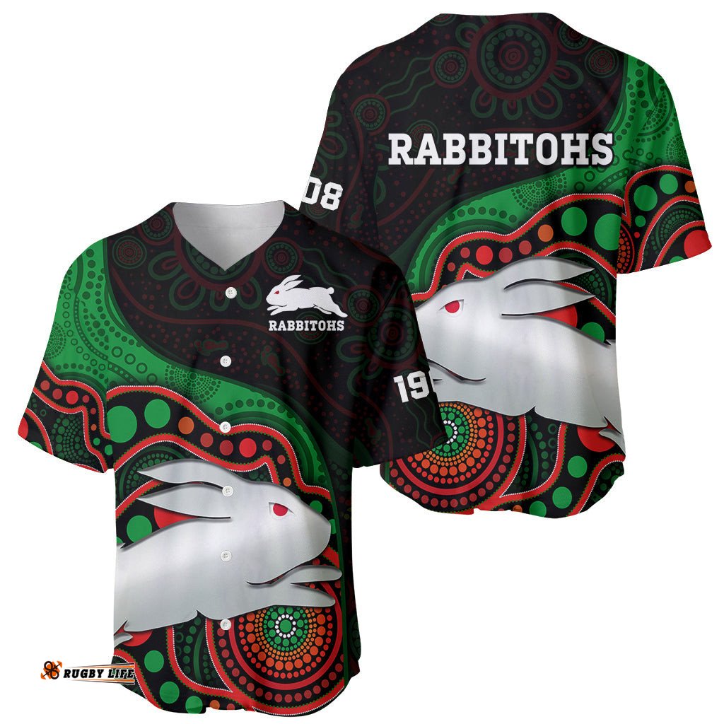 Rabbitohs Rugby Baseball Jersey Shirt Go Souths Indigenous Art 05
