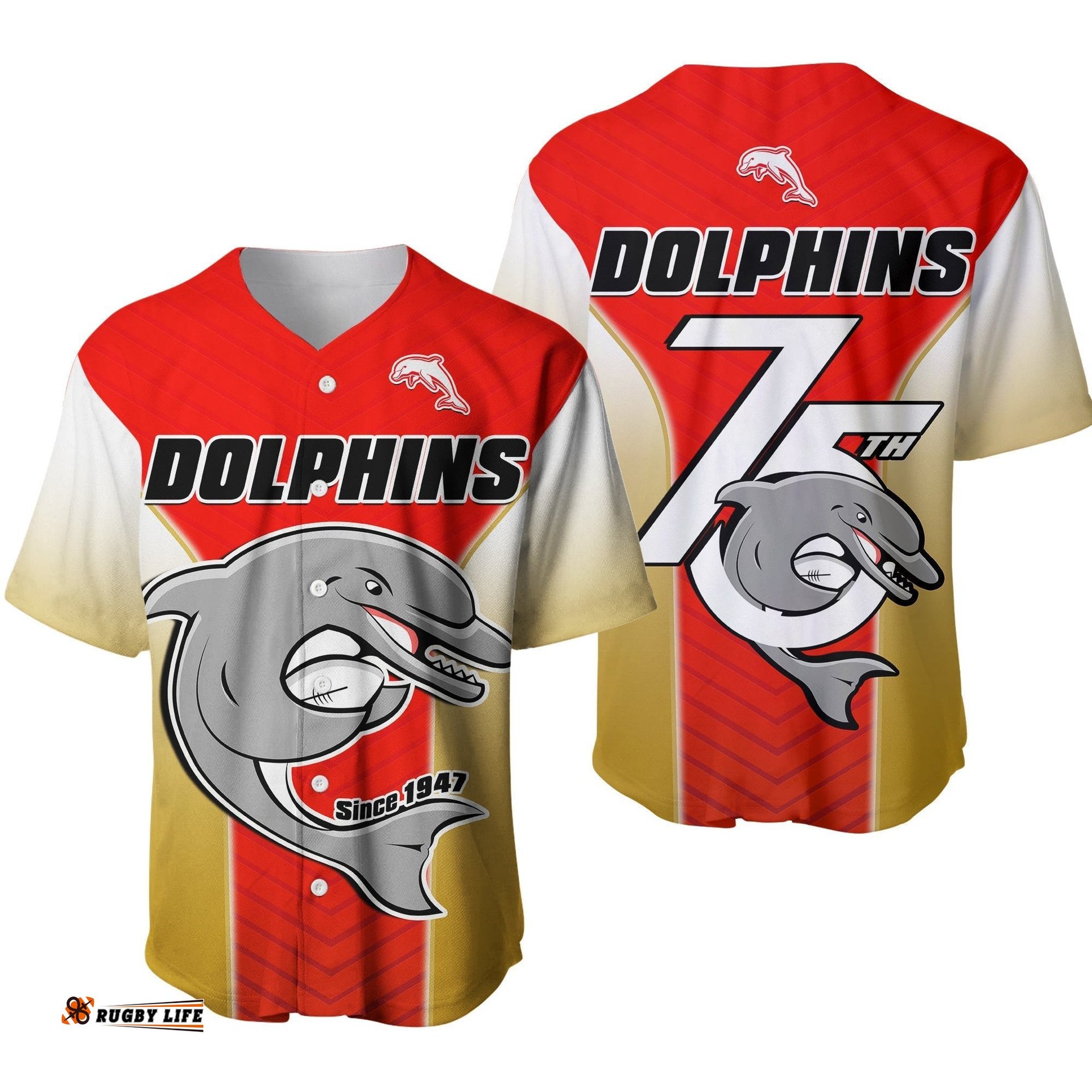 Dolphins Rugby Baseball Jersey Shirt Since 1947 Dynamic Version