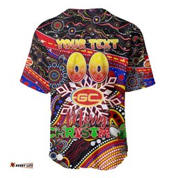 Merry Christmas AFL Gold Coast Suns Baseball Jersey Shirt Aboriginal Santa Football Mascot