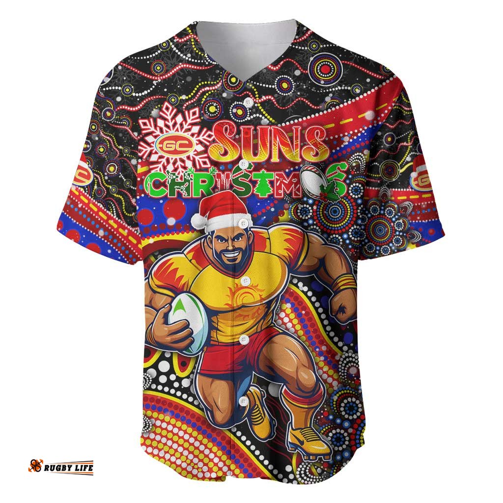 Merry Christmas AFL Gold Coast Suns Baseball Jersey Shirt Aboriginal Santa Football Mascot