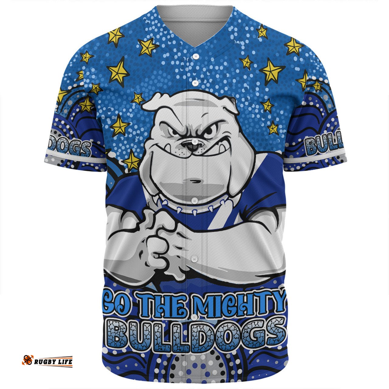 Canterbury-Bankstown Bulldogs Custom Baseball Shirt - Custom With Aboriginal Inspired Style Of Dot Painting Patterns  Baseball Shirt