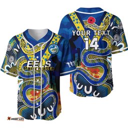 Custom Text And Number Eels Rugby ANZAC Baseball Jersey Shirt Aboriginal Mix Poppy Lest We Forget Ver.02