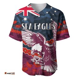 Sea Eagles Rugby ANZAC Baseball Jersey Shirt Lest We Forget