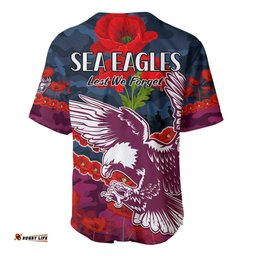Sea Eagles Rugby ANZAC Baseball Jersey Shirt Lest We Forget