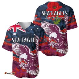 Sea Eagles Rugby ANZAC Baseball Jersey Shirt Lest We Forget