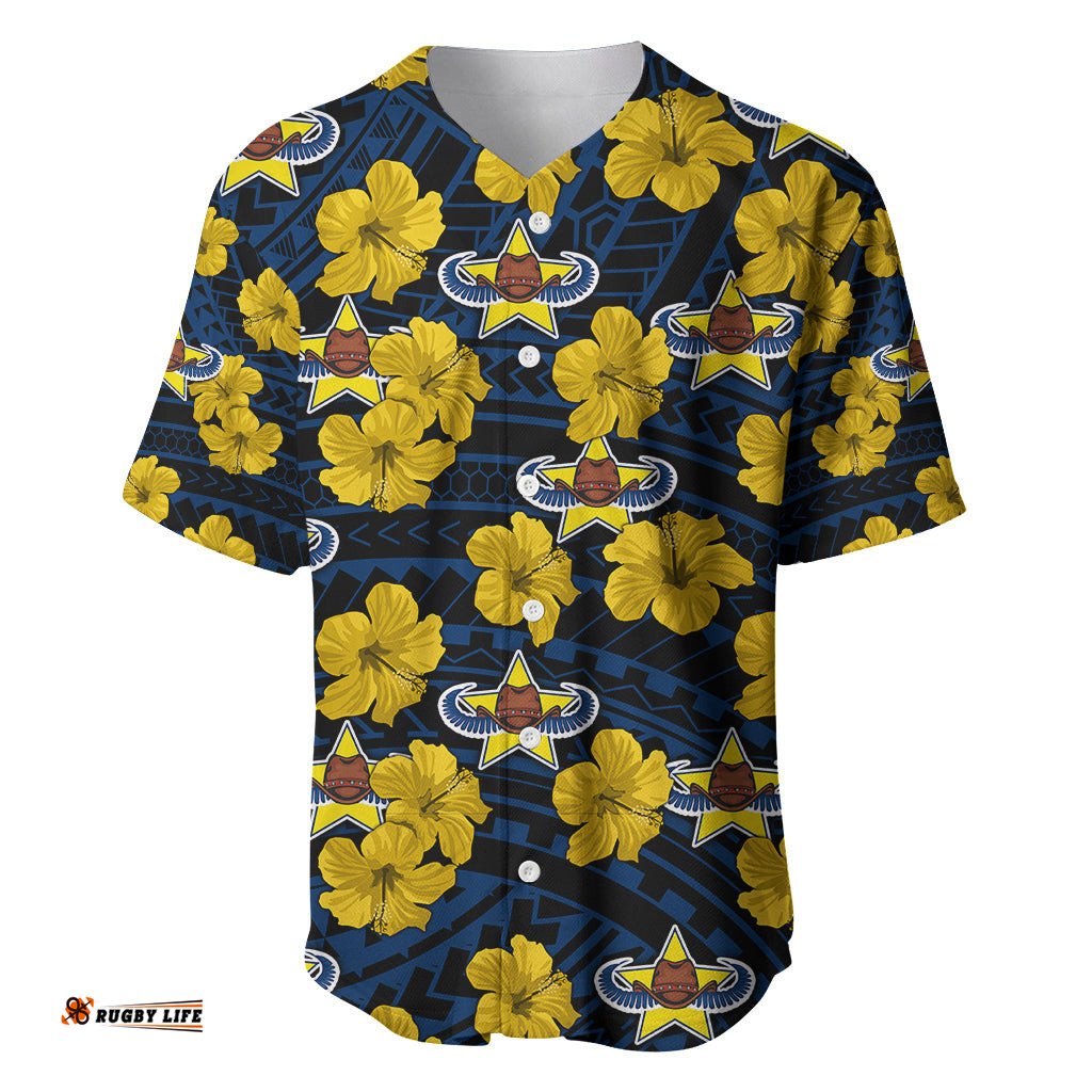 Cowboys Rugby Baseball Jersey Shirt Polynesian Style With Hibiscus