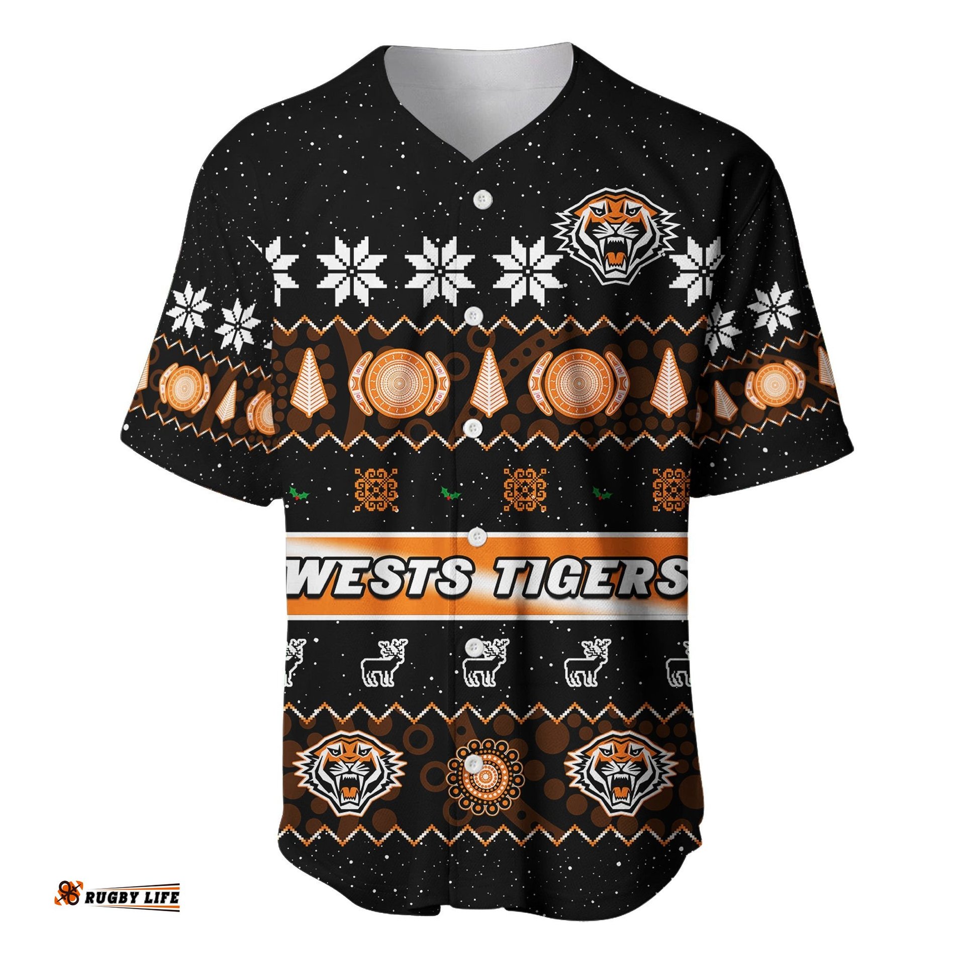 Wests Tigers Christmas Baseball Jersey Shirt Aboriginal Art Merry Xmas