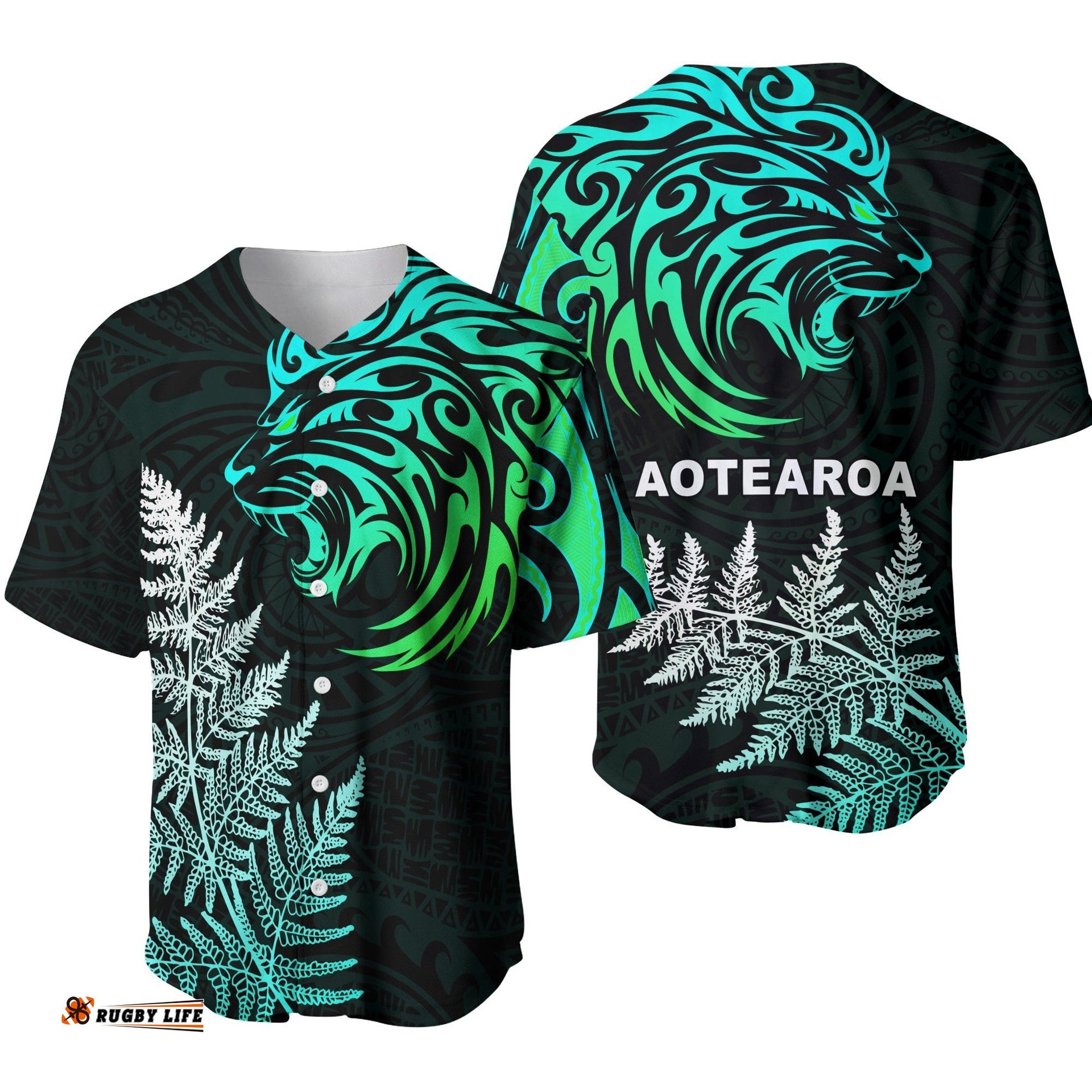 Lion Maori Baseball Jersey Shirt Aotearoa mix Silver Fern Version Blue