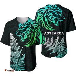Lion Maori Baseball Jersey Shirt Aotearoa mix Silver Fern Version Blue