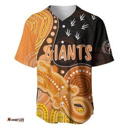 Personalised NAIDOC Week AFL Giants Baseball Jersey Shirt Aboriginal Dot Art Lizard Mix Boomerang