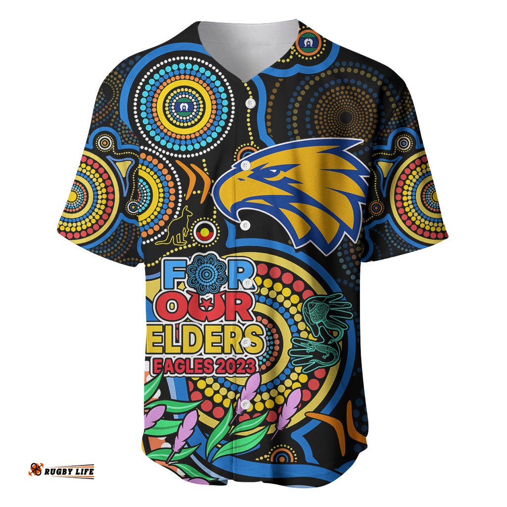 Eagles Football Aboriginal Art Baseball Jersey Shirt NAIDOC Indigenous Tribal