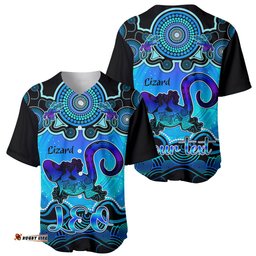 Personalised Australia Leo Lizard Zodiac Baseball Jersey Shirt Auz Astrology Aboriginal Aqua