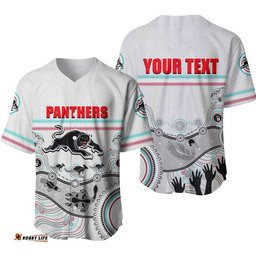 Custom Personalised Panthers Rugby Baseball Jersey Shirt Aboriginal White Style