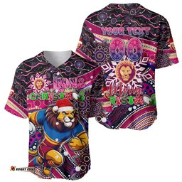 Merry Christmas AFL Brisbane Lions Baseball Jersey Shirt Aboriginal Santa Football Mascot
