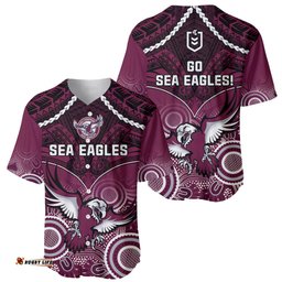 Sea Eagles Rugby Baseball Jersey Shirt Aboriginal Mix Polynesian Pattern