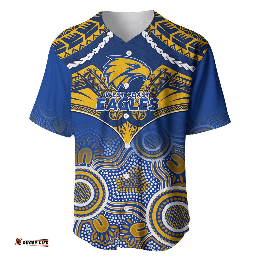 Personalised West Coast Football Baseball Jersey Shirt Eagles Aboriginal Mix Polynesian Pattern