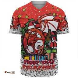 St. George Illawarra Dragons Christmas Custom Baseball Shirt - Merry Christmas Our Beloved Team With Aboriginal Dot Art Pattern Baseball Shirt
