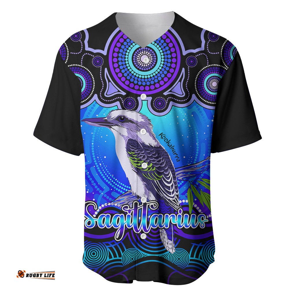 Personalised Australia Sagittarius Kookaburra Zodiac Baseball Jersey Shirt Auz Astrology Aboriginal Blue