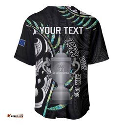 Personalised New Zealand Silver Fern Rugby Baseball Jersey Shirt Paua Shell With Champions Trophy History NZ Forever