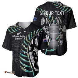 Personalised New Zealand Silver Fern Rugby Baseball Jersey Shirt Paua Shell With Champions Trophy History NZ Forever