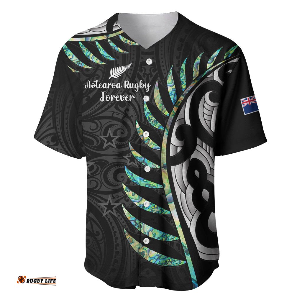 Personalised New Zealand Silver Fern Rugby Baseball Jersey Shirt Paua Shell With Champions Trophy History NZ Forever