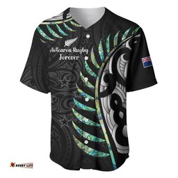 Personalised New Zealand Silver Fern Rugby Baseball Jersey Shirt Paua Shell With Champions Trophy History NZ Forever