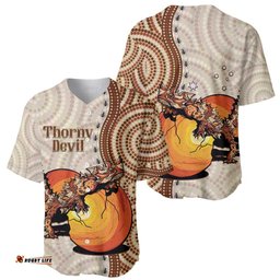 Thorny Devil Australia Baseball Jersey Shirt Baby Moloch Horridus With Ants Aboriginal Art