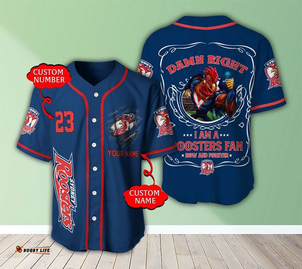 Personalized Sydney Roosters Baseball Jersey Shirt National I Am A Fan Football League Custom NRL