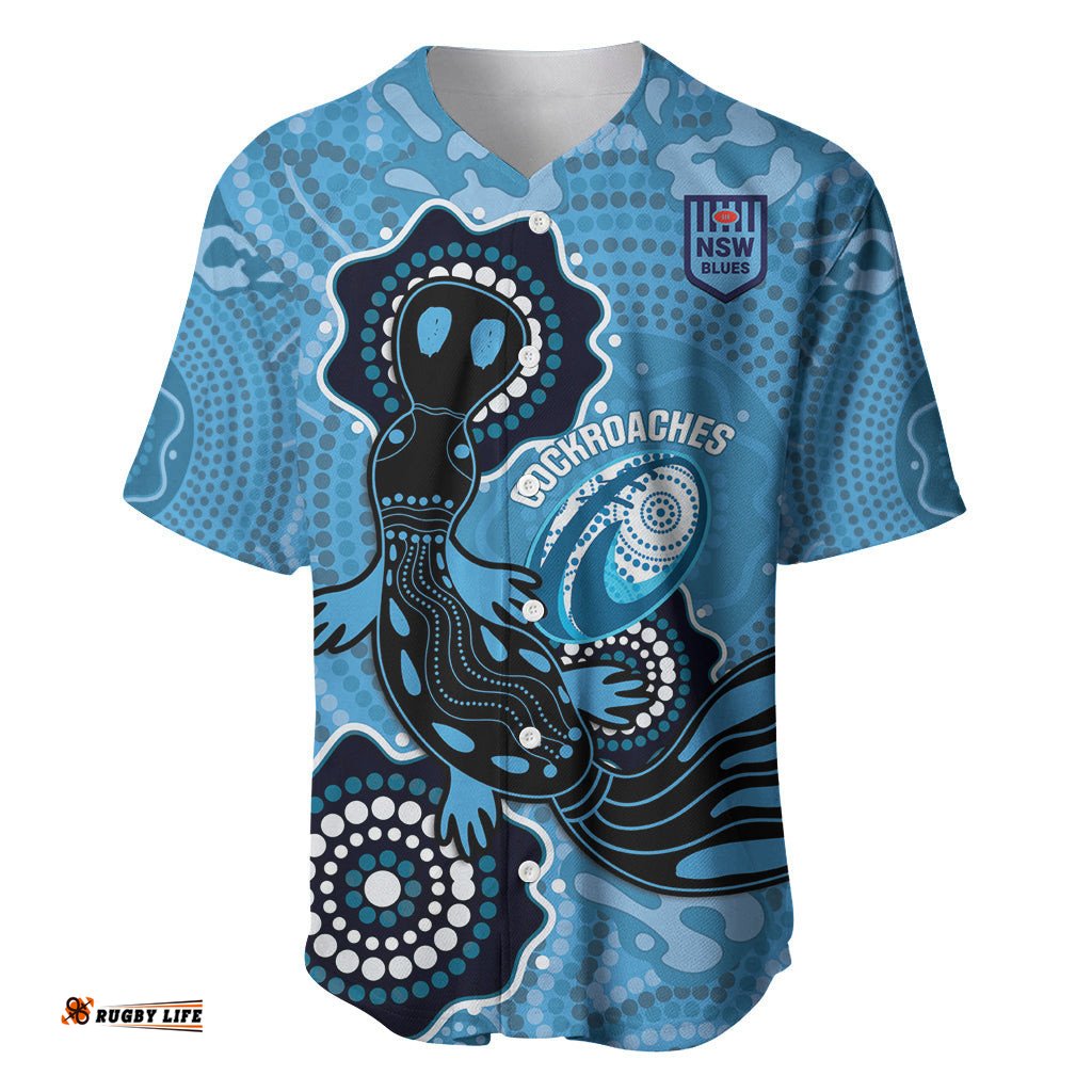 Custom NSW Blues Rugby Baseball Jersey Shirt 2024 Platypus Mix Aboriginal Art