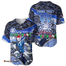Merry Christmas AFL Kangaroos Baseball Jersey Shirt Aboriginal Santa Football Mascot