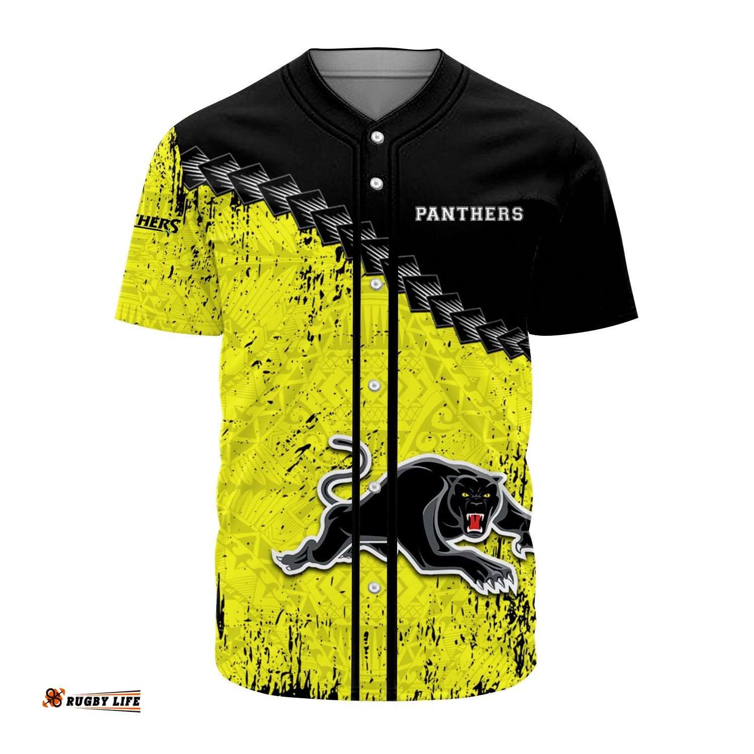 Penrith Panthers Baseball Jersey Shirt Grunge Polynesian Tattoo NRL