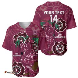Custom Queensland Maroons Rugby Baseball Jersey Shirt 2024 Koala Mix Aboriginal Art
