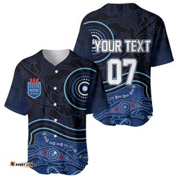 Personalised NSW Blues Rugby Indigenous Baseball Jersey Shirt Lizard Aboriginal Dot Art