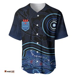 Personalised NSW Blues Rugby Indigenous Baseball Jersey Shirt Lizard Aboriginal Dot Art