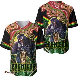 Penrith Panthers Premiers Baseball Jersey Shirt Black Panther With Aboriginal Arty