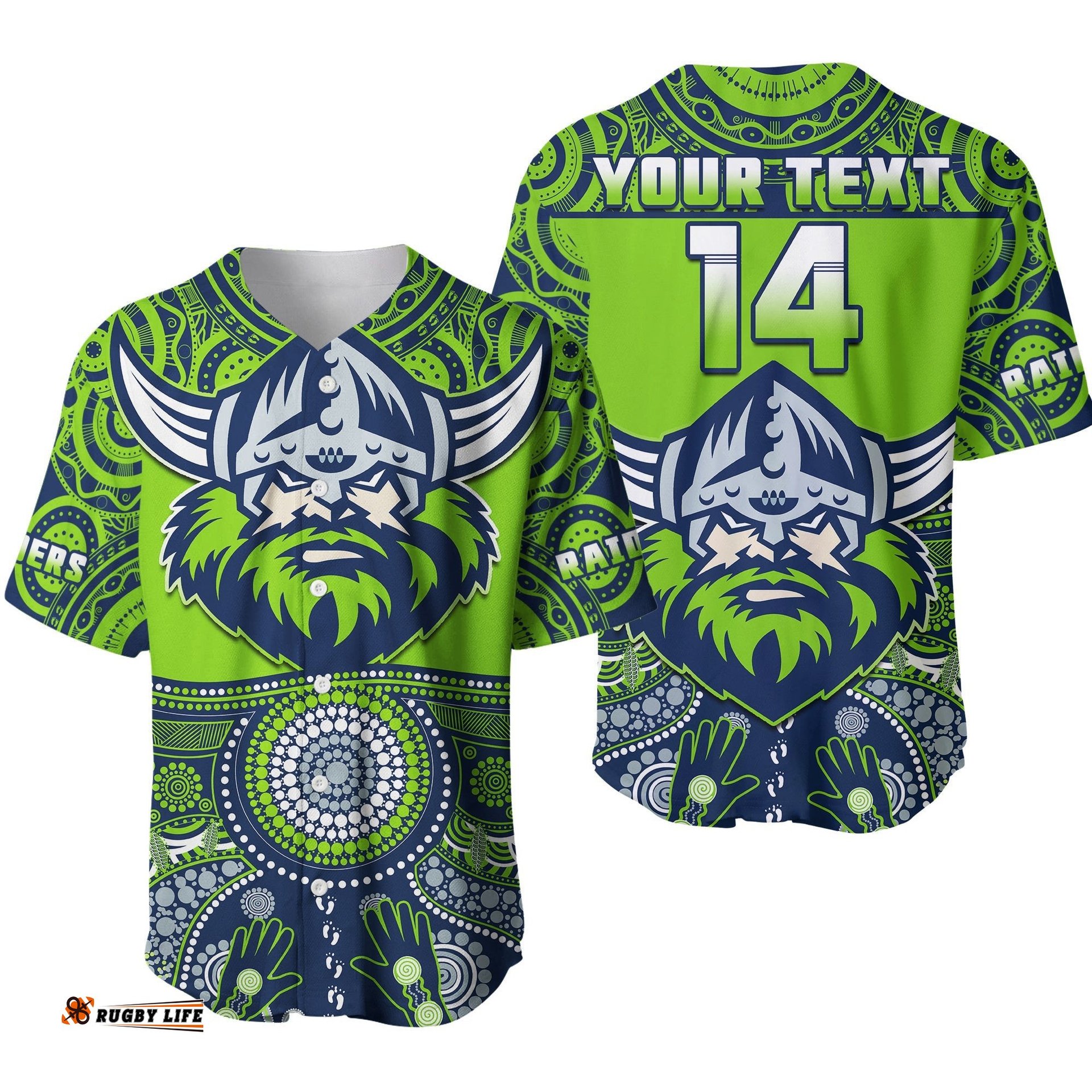 Custom Text And Number Raiders Rugby Baseball Jersey Shirt Aboriginal Pattern