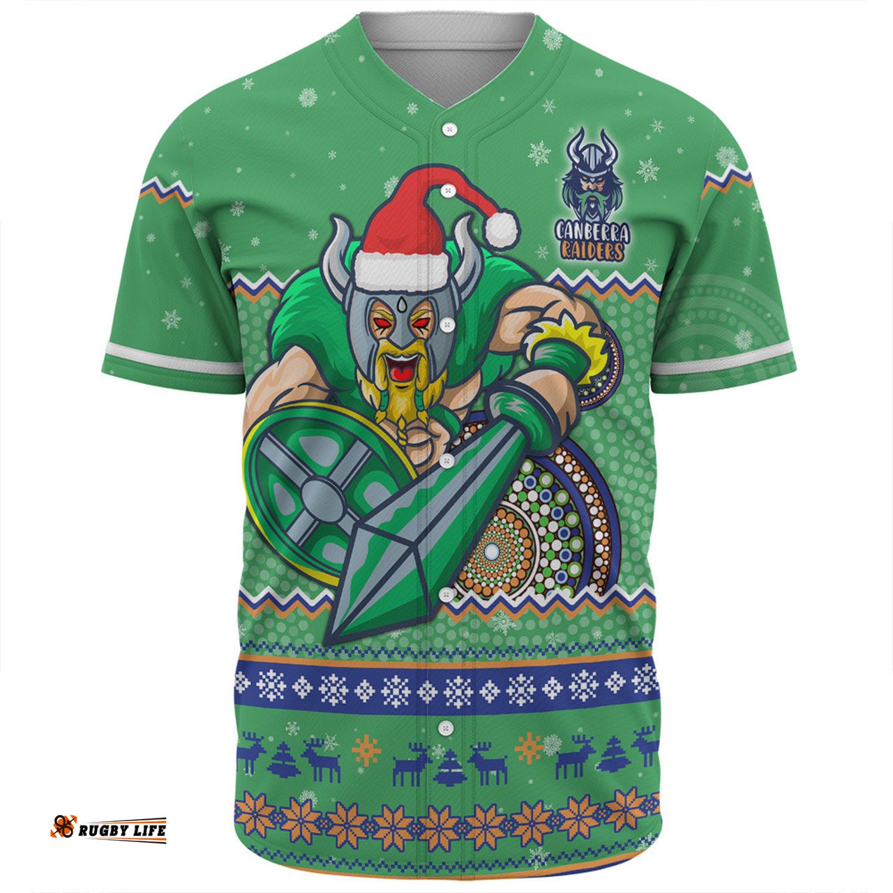 Canberra Raiders Christmas Custom Baseball Shirt - Ugly Xmas And Aboriginal Patterns For Die Hard Fan Baseball Shirt