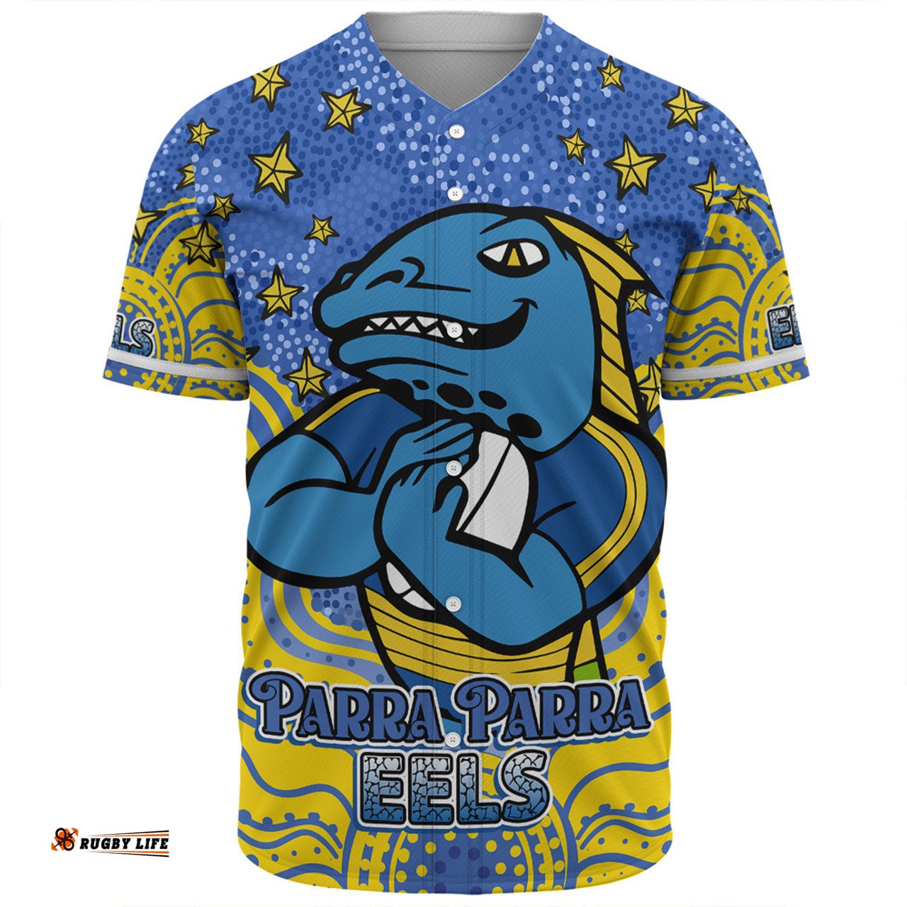 Parramatta Eels Custom Baseball Shirt - Custom With Aboriginal Inspired Style Of Dot Painting Patterns  Baseball Shirt